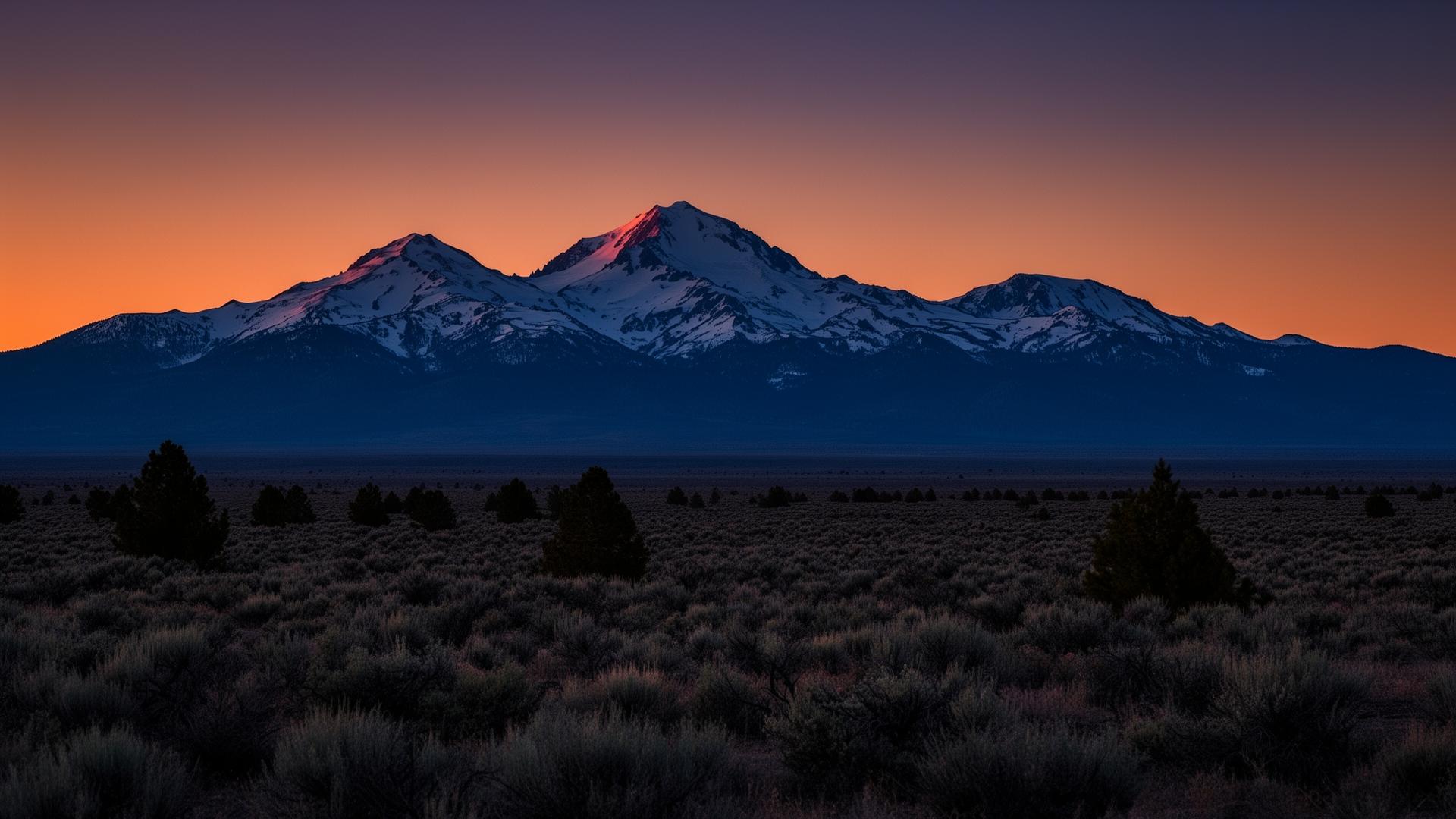 The high desert at dusk with the Cascade silhouette